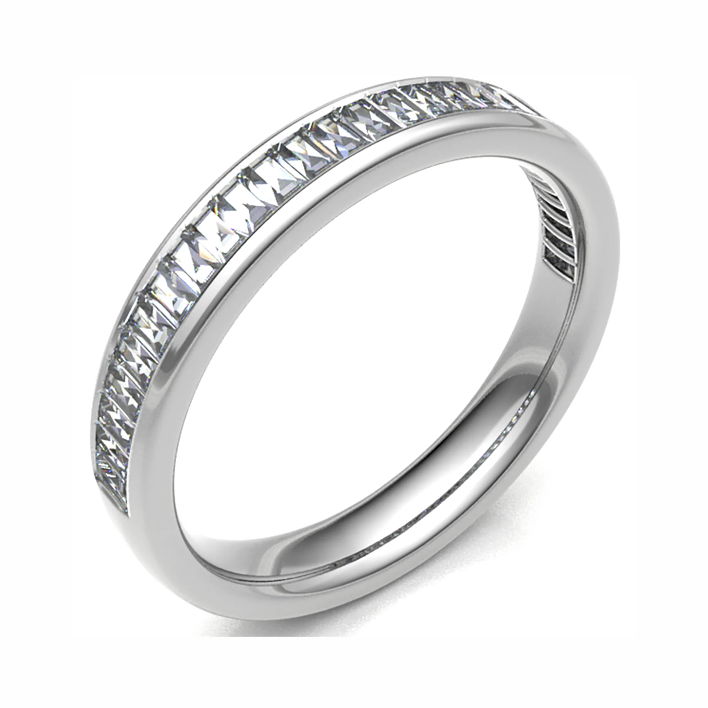 0.25 - 0.75 Carat Natural Portrait Baguette Cut Diamond Half Eternity Ring with Channel Set in Court Profile