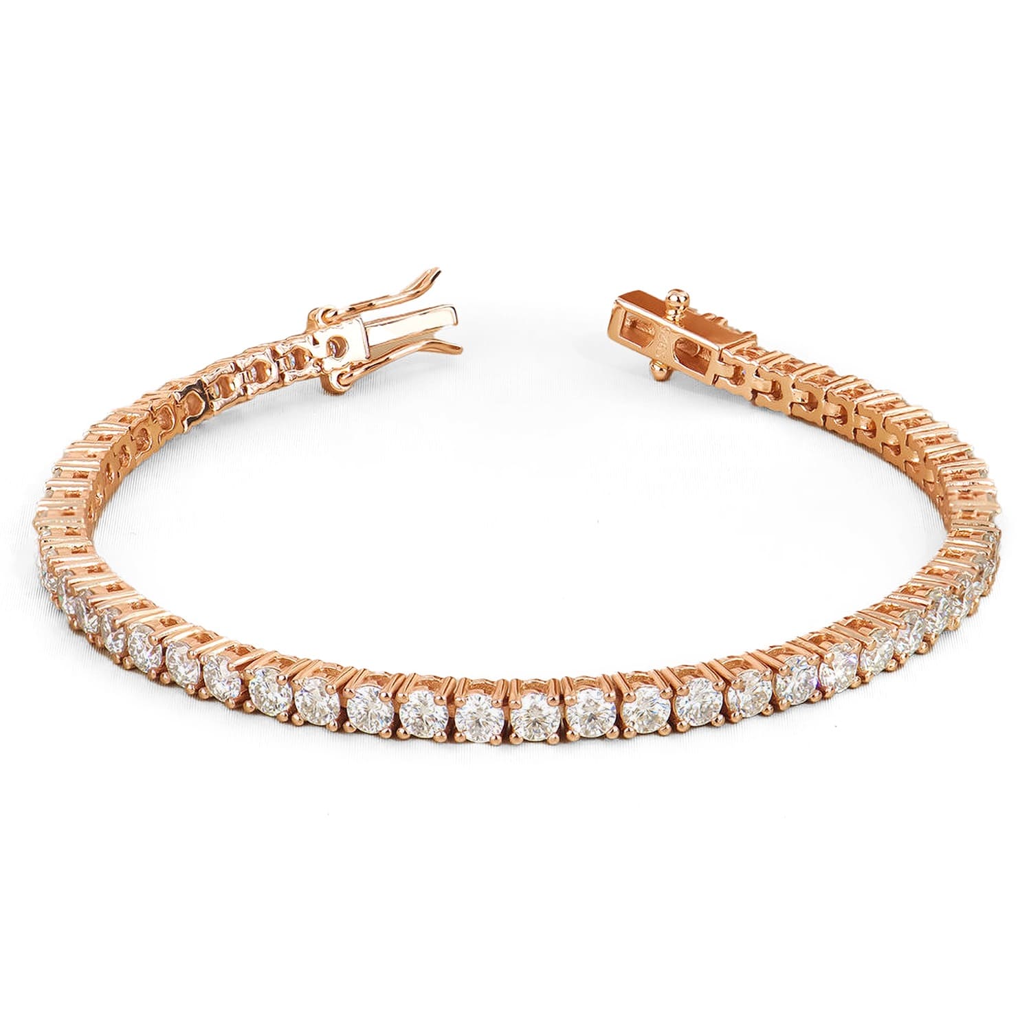 3 Ct Lab-Created Round Cut Raylene  Diamond Tennis Bracelets in 9K Rose Gold