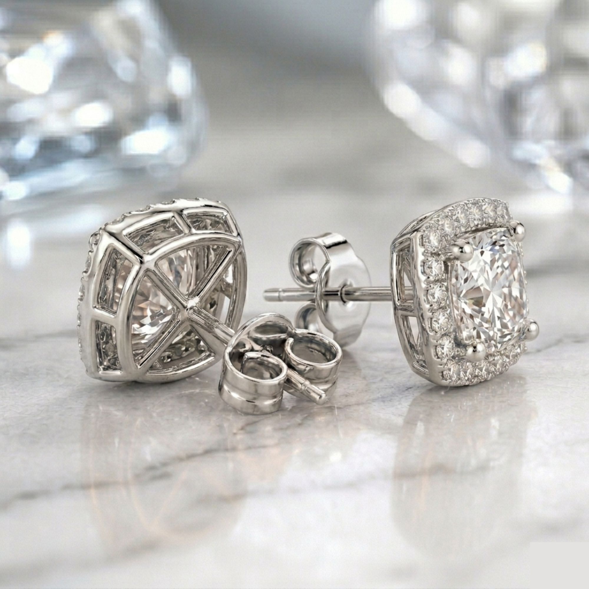 Ren Cushion Pave Set Men's Diamond Earrings | Sunshine Diamonds
