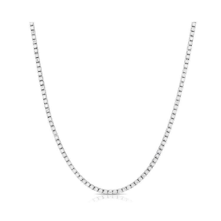 25.10 Carat F/VS Natural Round Cut Diamond Prong Set Tennis Necklace in 18k White Gold