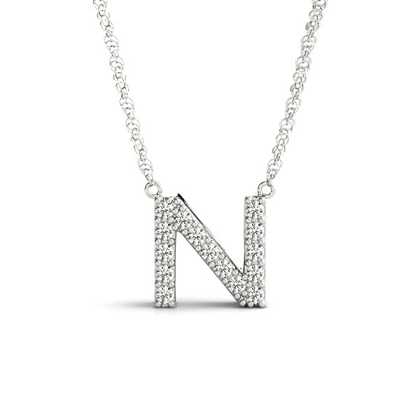 0.07 Ct Natural Round Cut Freddie Diamond Initial Necklaces in Silver 925