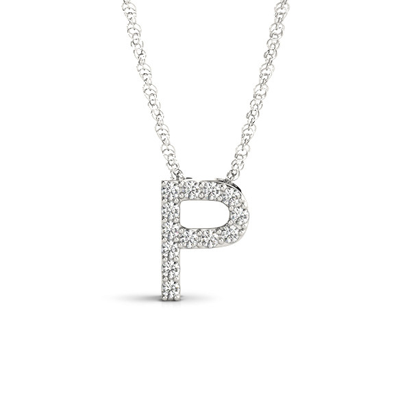 0.06 Ct Natural Round Cut Aarav Diamond Initial Necklaces in Silver 925