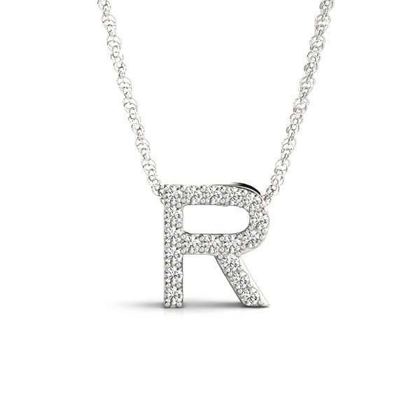 0.09 Ct Natural Round Cut Caleb Diamond Initial Necklaces in Silver 925