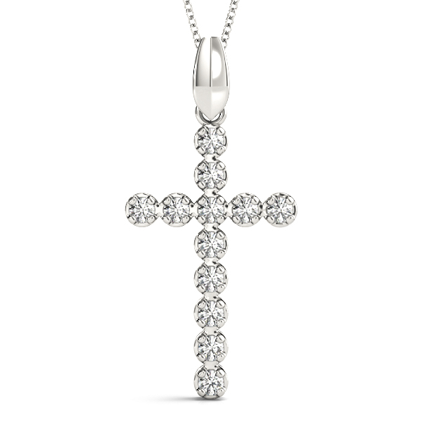 0.12 Ct Lab-Created Diamond Round Cut Alex Cross Pendants Necklaces in Silver 925