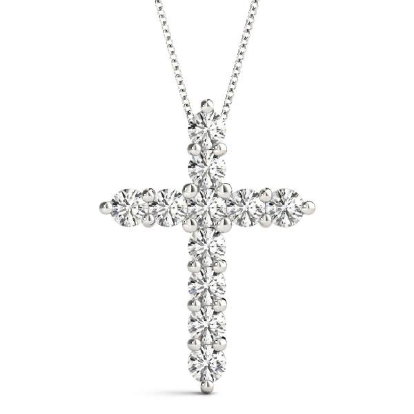 1.02 Ct Lab-Created Diamond Round Cut Raimund Cross Pendants Necklaces in Silver 925