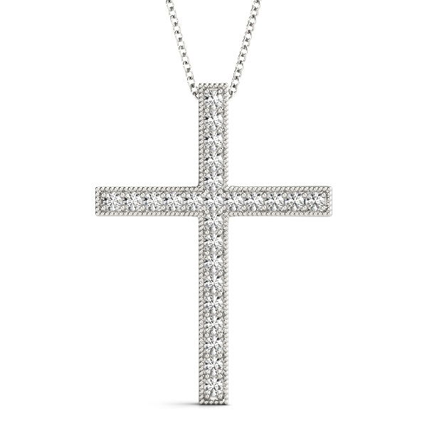 0.12 Ct Lab-Created Diamond Round Cut Rolf Cross Pendants Necklaces in Silver 925