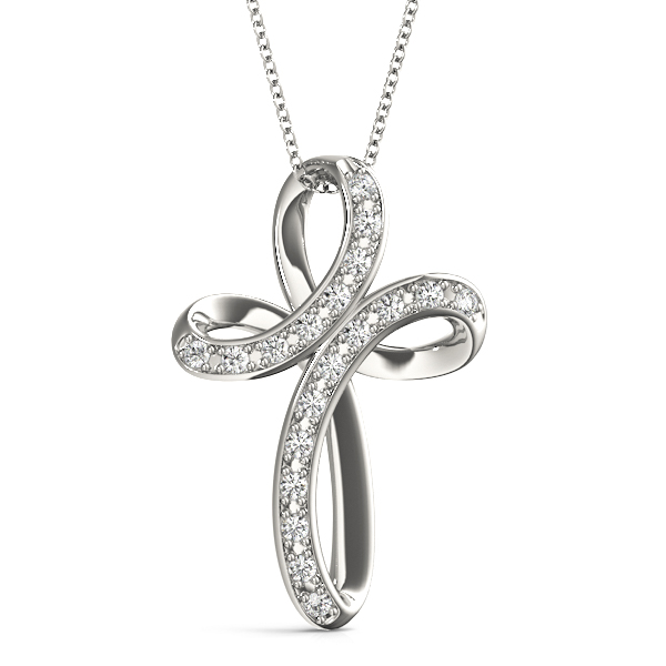 0.09 Ct Lab-Created Diamond Round Cut Cameron Cross Pendants Necklaces in Silver 925