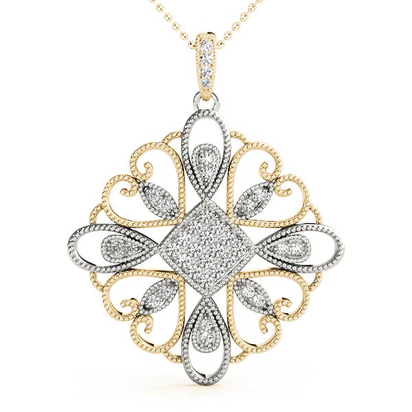 Ashton Lab Grown Diamond Yellow Gold Prong Set Designer Pendant Necklace
