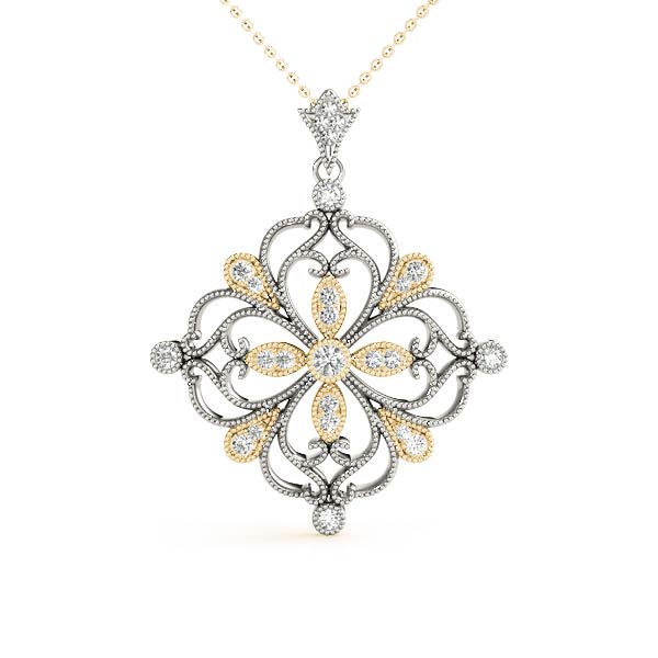 Chad Lab Grown Diamond Yellow Gold Prong Set Designer Pendant Necklace