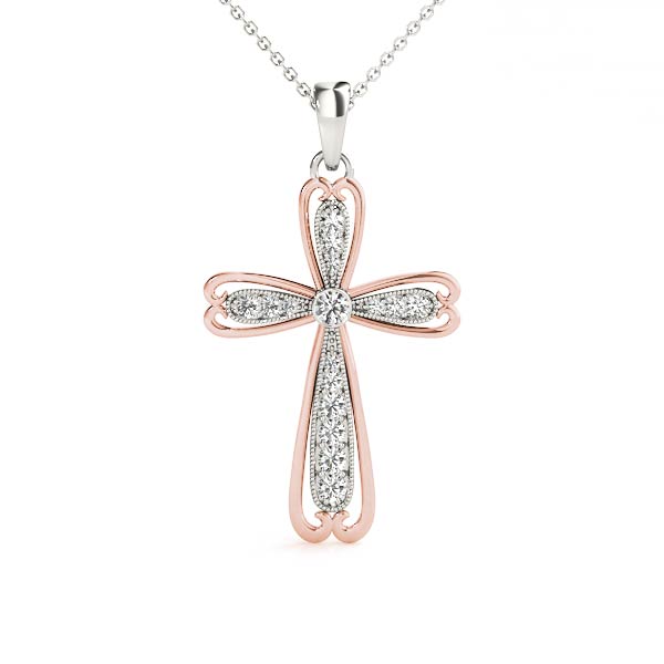0.21 Ct Lab-Created Diamond Round Cut Dylan Cross Pendants Necklaces in Silver 925