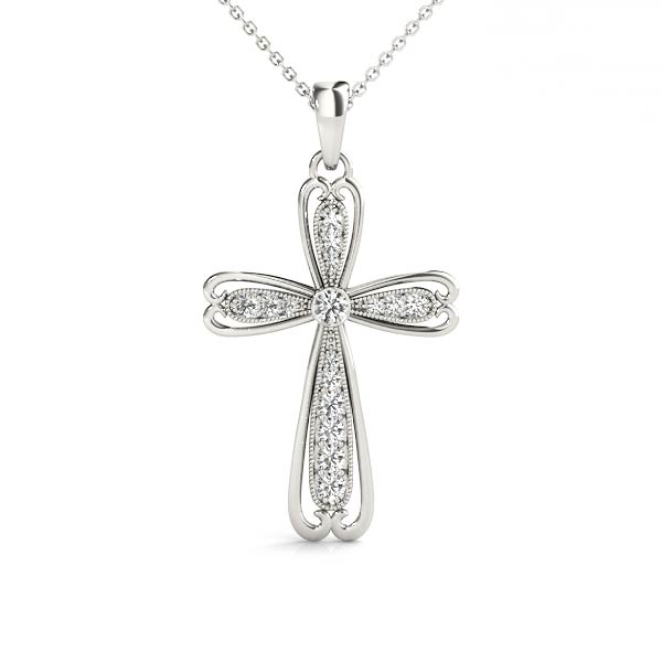 0.21 Ct Lab-Created Diamond Round Cut Dylan Cross Pendants Necklaces in Silver 925