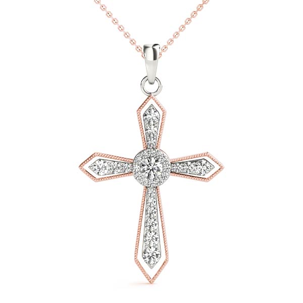 Lucas Lab Grown Diamond Rose Gold Prong Set Cross Pendant Necklace