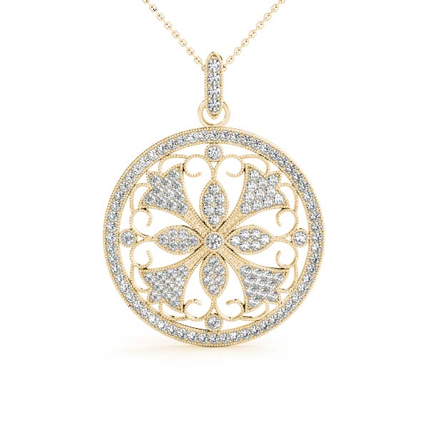 Falcon Lab Grown Diamond Yellow Gold Pave Set Designer Pendant Necklace