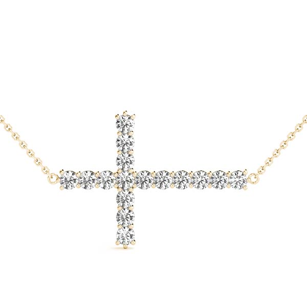 Aston Lab Grown Diamond Yellow Gold Prong Set Cross Pendant Necklace
