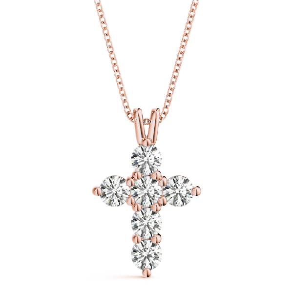 Arbor Lab Grown Diamond Rose Gold Prong Set Cross Pendant Necklace