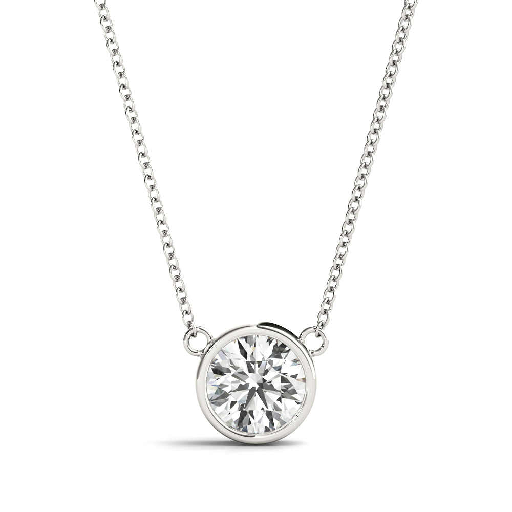 0.1 Ct Lab-Created Diamond Round Cut Samuel  Solitaire Pendant Necklaces in Silver 925