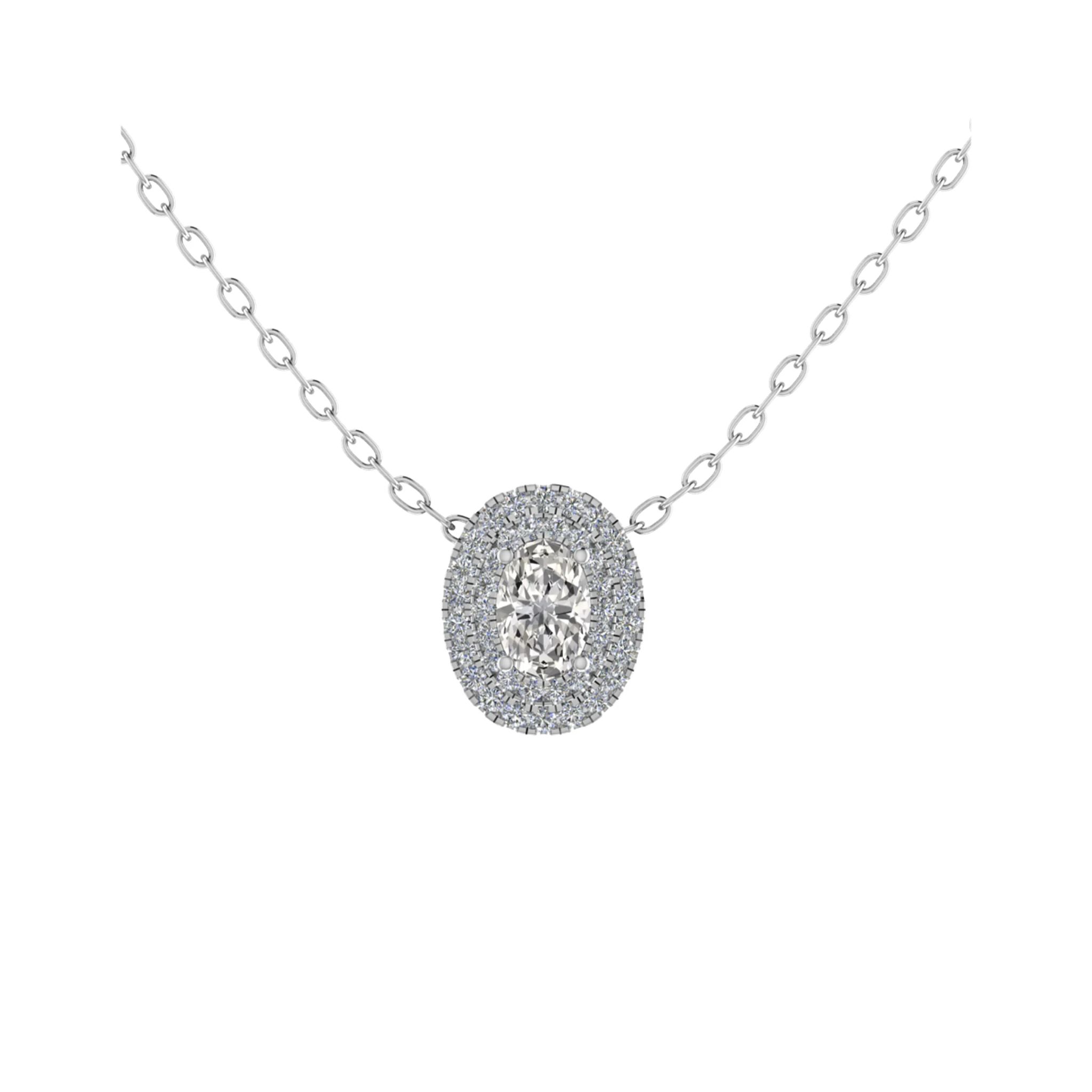 0.5 Ct Lab-Created Diamond Oval Cut Tamatha  Halo Pendant Necklaces in 9K White Gold