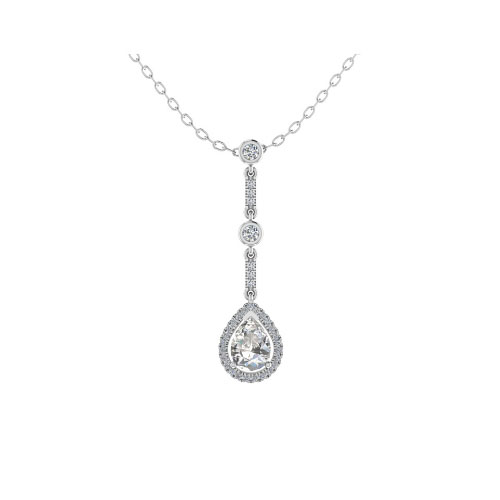 0.75 Ct Lab-Created Diamond Pear Cut Tressa  Halo Pendant Necklaces in 9K White Gold