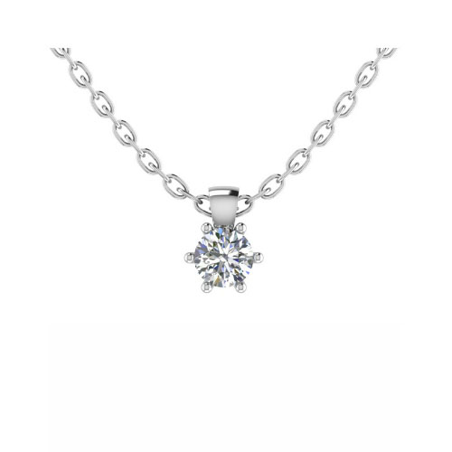 0.1 Ct Natural Diamond Round Cut Tyron  Solitaire Pendant Necklaces in 9K White Gold
