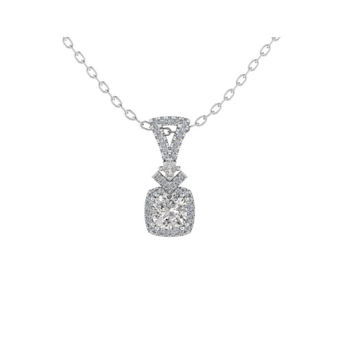 0.75 Ct Lab-Created Diamond Cushion Cut Tanith  Halo Pendant Necklaces in 9K White Gold