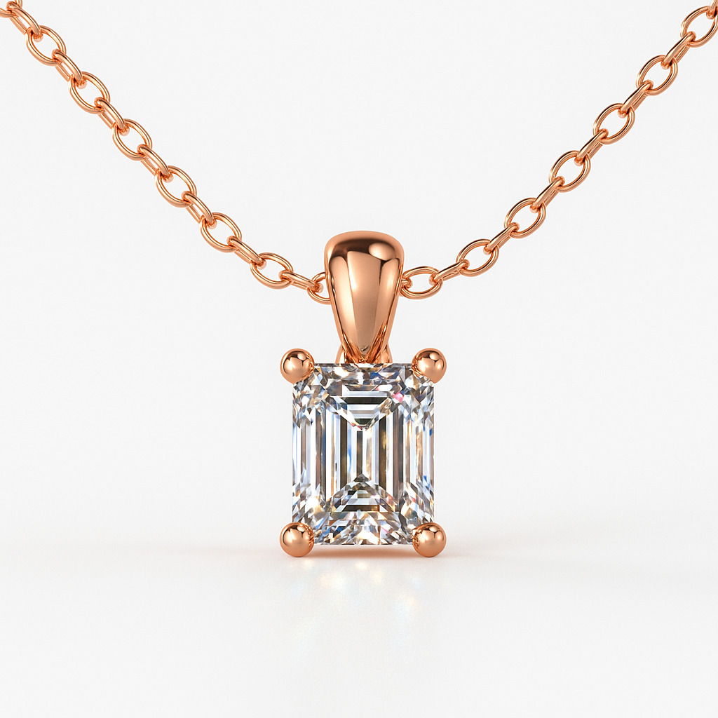 Rutina Lab Grown Diamond Rose Gold 4 Prong Solitaire Pendant Necklace
