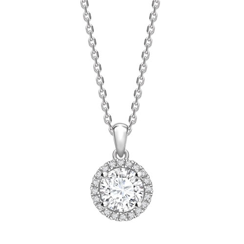 0.2 Ct Natural Diamond Round Cut Tarra  Halo Pendant Necklaces in 9K White Gold