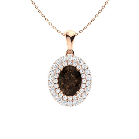 1 Ct Brown Oval Cut Urbana  Champagne Diamond Pendants Necklaces in 9K White Gold