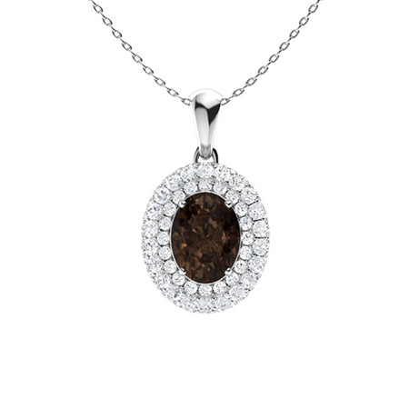 1 Ct Brown Oval Cut Urbana  Champagne Diamond Pendants Necklaces in 9K White Gold