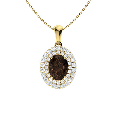 1 Ct Brown Oval Cut Urbana  Champagne Diamond Pendants Necklaces in 9K White Gold