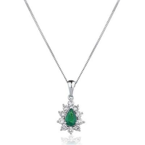 0.48 Ct Emerald Pear Cut Willow  Necklaces in 9K White Gold