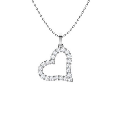 0.1 Ct Natural Diamond Round Cut Poonam  Heart Necklaces in 9K White Gold