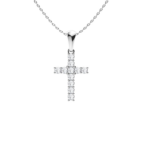 0.32 Ct Lab-Created Diamond Round Cut Parya  Cross Pendants Necklaces in Silver 925