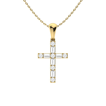 0.25 Ct Lab-Created Diamond Round Cut Payoda  Cross Pendants Necklaces in Silver 925