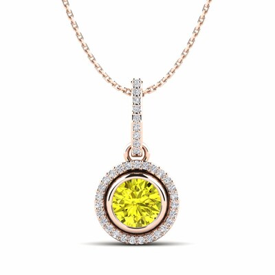 0.2 Ct Round Cut Tinble  Yellow Diamond Pendants Necklaces in Silver 925