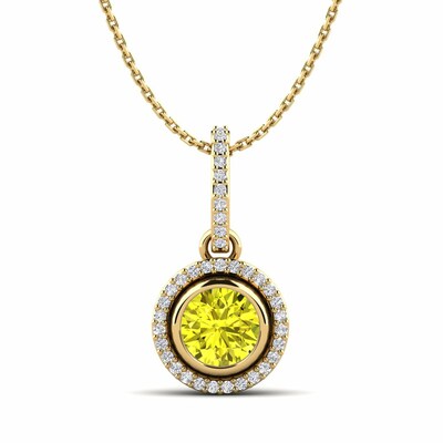 0.2 Ct Round Cut Tinble  Yellow Diamond Pendants Necklaces in Silver 925