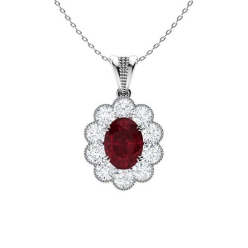 1 Ct Natural Ruby Oval Cut Prasheila  Necklaces in 9K White Gold