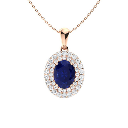 1 Ct Blue Sapphire Oval Cut Panha  Necklaces in 9K White Gold
