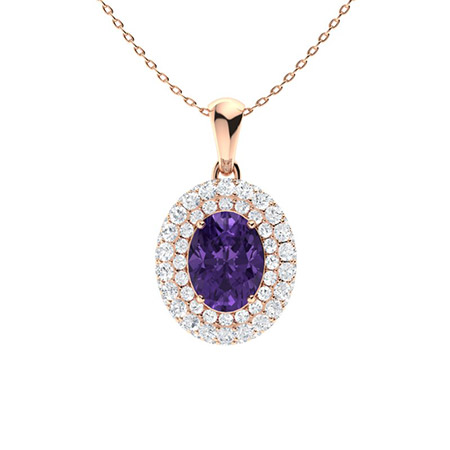 0.85 Ct Amethyst Oval Cut Quetzalli  Birthstone Diamond Pendants Necklaces in 9K White Gold