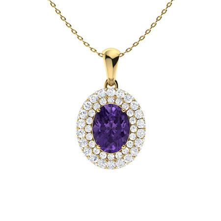0.85 Ct Amethyst Oval Cut Quetzalli  Birthstone Diamond Pendants Necklaces in 9K White Gold