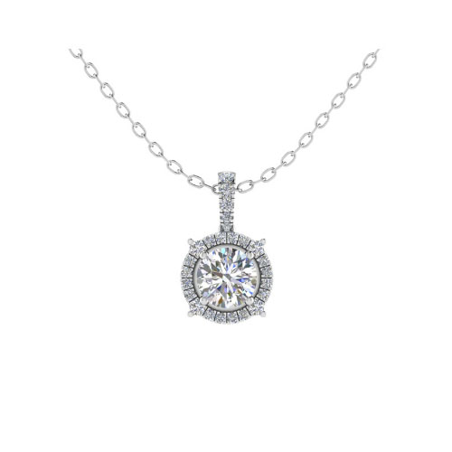 0.25 Ct Lab-Created Diamond Round Cut Tejasvi  Halo Pendant Necklaces in 9K White Gold