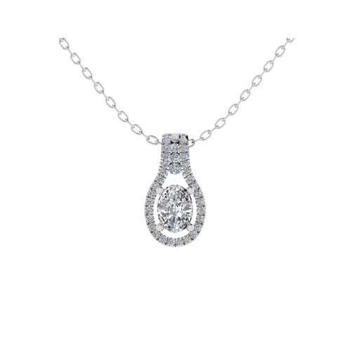 0.5 Ct Lab-Created Diamond Oval Cut Tabia  Halo Pendant Necklaces in 9K White Gold