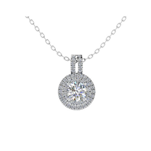 0.2 Ct Natural Diamond Round Cut Tira Halo Pendant Necklaces in 9K White Gold