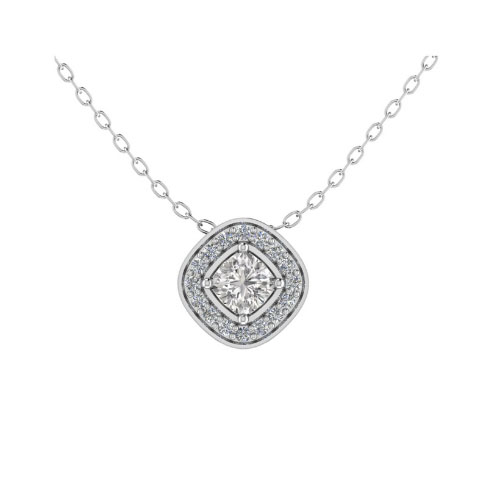 0.4 Ct Natural Diamond Cushion Cut Terasa  Halo Pendant Necklaces in 9K White Gold
