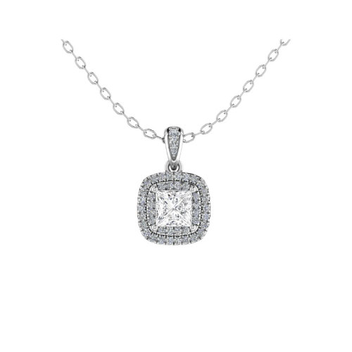 0.5 Ct Lab-Created Diamond Princess Cut Trudie  Halo Pendant Necklaces in 9K White Gold