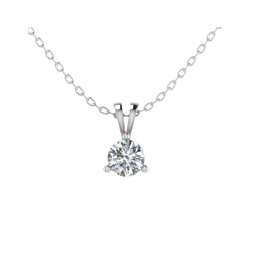 Tenley Natural Diamond Yellow Gold 3 Prong Solitaire Pendant Necklace