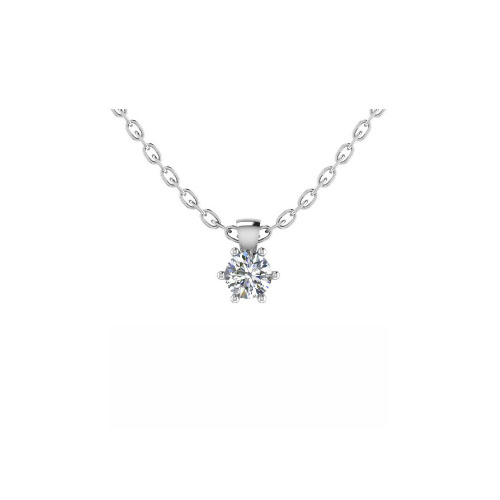 0.1 Ct Natural Diamond Round Cut Triystn  Solitaire Pendant Necklaces in 9K White Gold