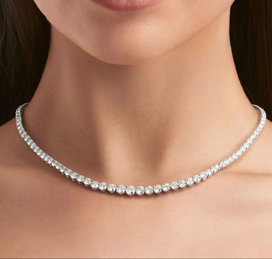 10 Ct Lab-Created Round Cut Thi Diamond Necklaces in 18K White Gold