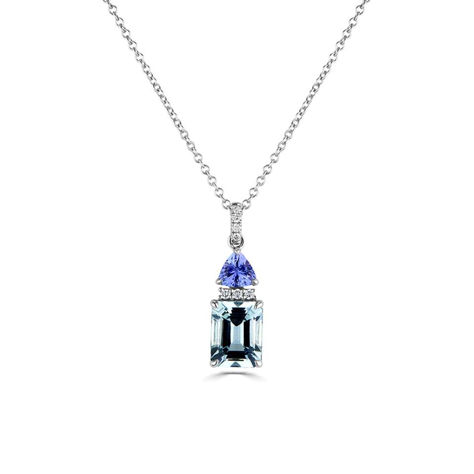 2.3 Ct Aquamarine Emerald Cut Violet  Necklaces in Silver 925