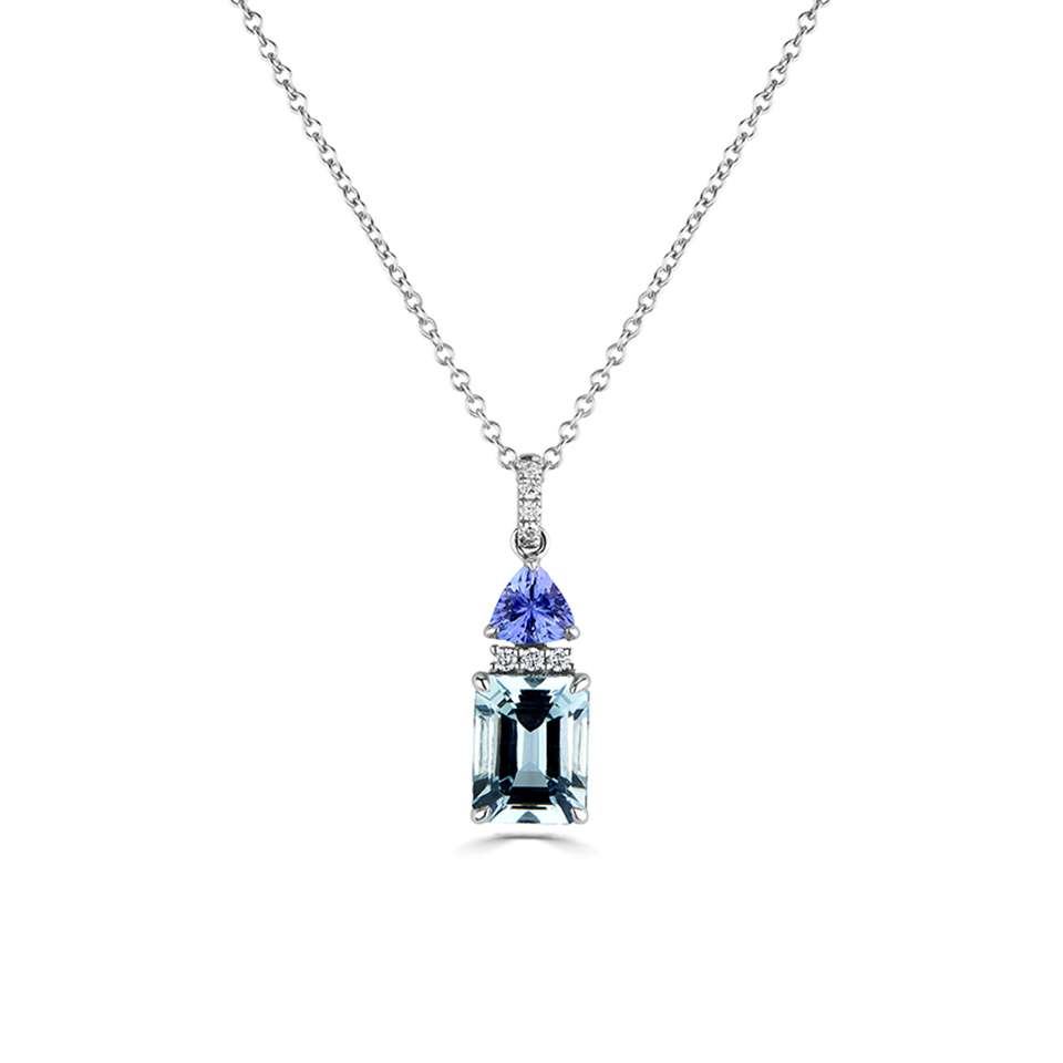 2.35 Carat gemstone Aqua Marine And Tanzanite Pendant With Chain