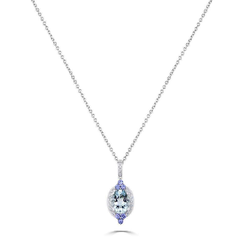 1.4 Ct Aquamarine Oval Cut Qanaat  Necklaces in Silver 925
